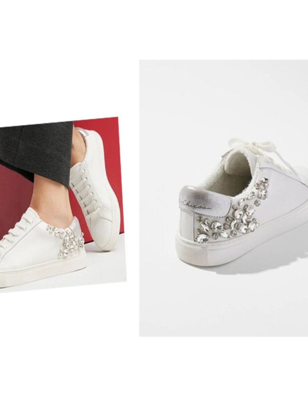 Chico's Optic White Leather Embellished Sneakers size 8.5